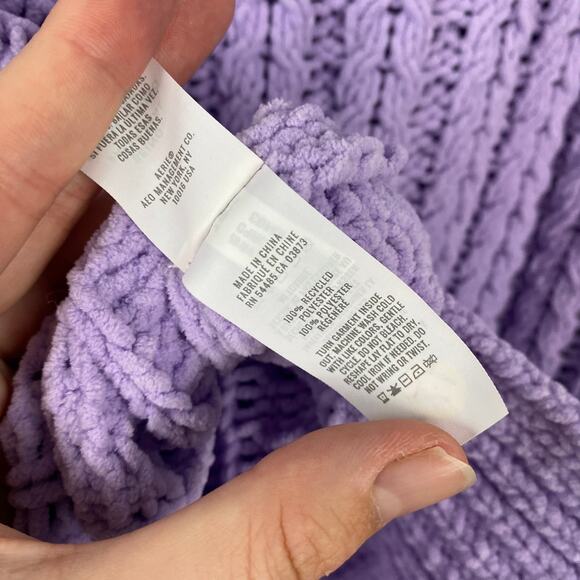 Aerie Cable Car Quarter Zip Sweater Lilac Purple Soft Chenille Oversize Size M - Picture 10 of 11